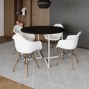 Ver imagem 1 de Mesa Jantar Industrial Preta 110cm Redonda Base V Ferro Branco com 4 Poltronas Brancas Madeir Marrom