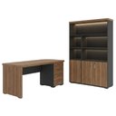Ver imagem 1 de Mesa Escritorio 4 Gavetas 180x80 cm e Estante com LED 3 Portas 193x136 cm Nogal Preto Artany