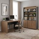Ver imagem 2 de Mesa Escritorio 4 Gavetas 180x80 cm e Estante com LED 3 Portas 193x136 cm Nogal Preto Artany