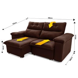 Sofá Retrátil Reclinável Verona 1,80m Suede Velut Molas Ensacadas - King House - 3