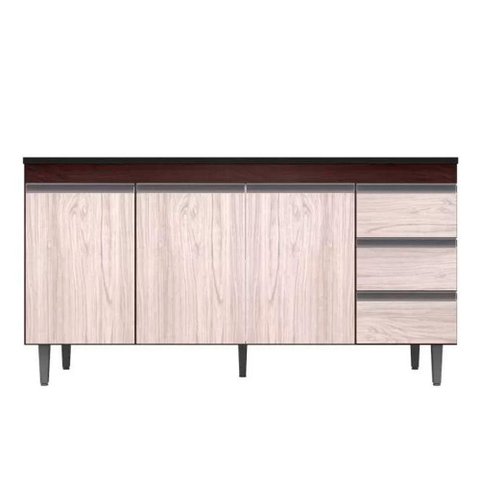 Balcão Gabinete Cozinha Andreia 3 Portas 150cm S-t Ajl Castanho Avelã