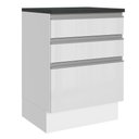 Ver imagem 1 de Balcão Armário de Cozinha 100% MDF 60 cm 3 Gavetas Frentes Branco Brilho Acordes Madesa