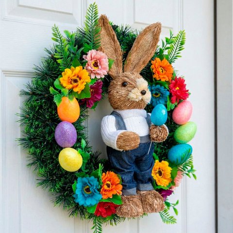 Guirlanda Páscoa Enfeite Arranjo Artesanal Coelho Ovos 40cm