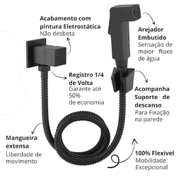 Torneira Banheiro Pia + Ducha Higienica + 2 Acabamento Preto:preto Fosco - 5