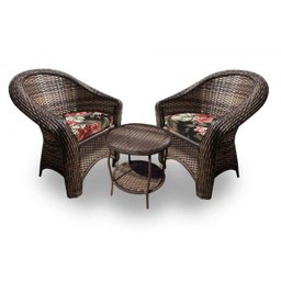 Conjunto de Poltronas Fibra Sintética Bali - 2 Poltronas + 1 Mesa Centro - Tecido Maui Preto - 1