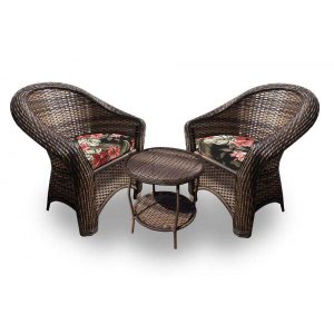 Conjunto de Poltronas Fibra Sintética Bali - 2 Poltronas + 1 Mesa Centro - Tecido Maui Preto