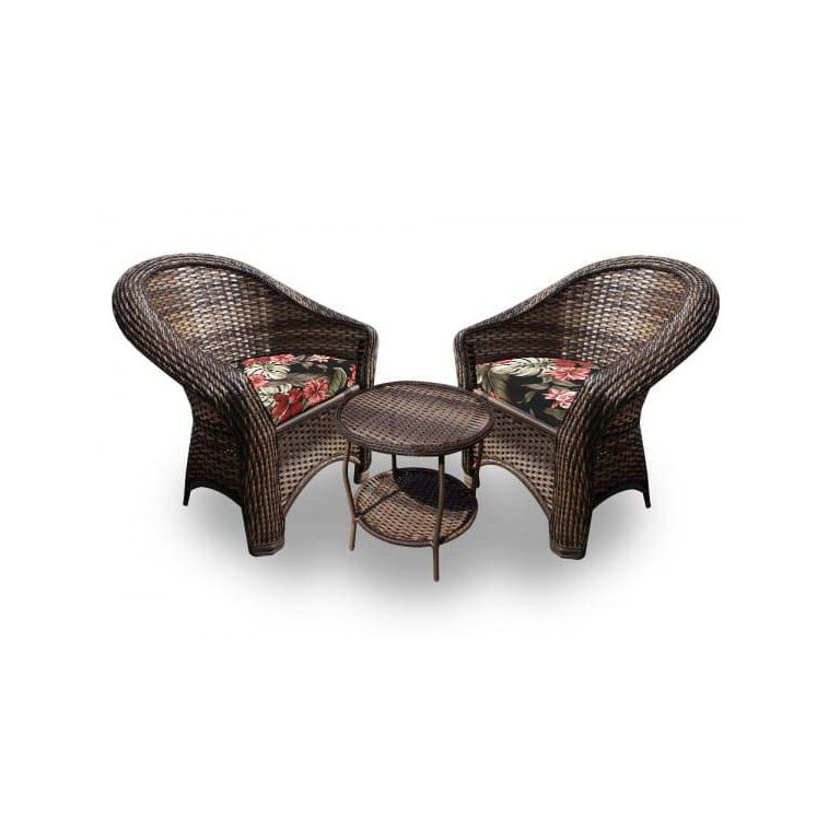 Conjunto de Poltronas Fibra Sintética Bali - 2 Poltronas + 1 Mesa Centro - Tecido Maui Preto