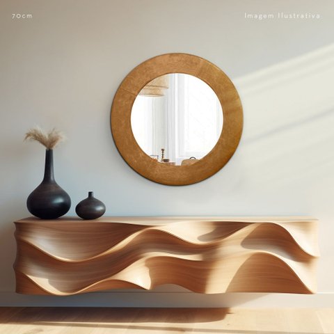 Espelho Decorativo Madrid Corino 70cm Redondo Caramelo