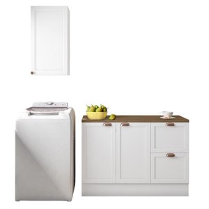 Cozinha Modulada Unna 2 Peças Aéreo 41cm e Balcão 120cm Branco com Tampo Mdp - Poliman Móveis