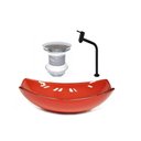 Ver imagem 1 de CUBA DE VIDRO OVAL CHANFRADA 46CM VERMELHO FERRARI + VALVULA + TORNEIRA METAL PRETA