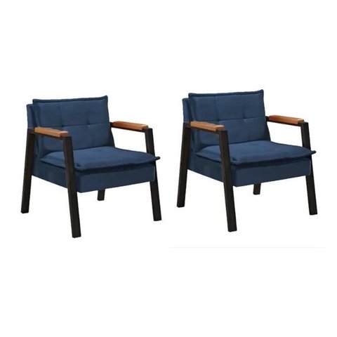 Conjunto de 2 Poltronas Fortaleza Industrial tecido Azul Marinho