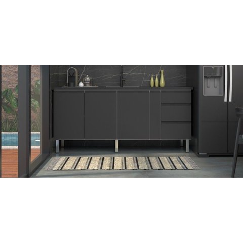 Gabinete Cozinha Aço 1,94m Premium com 4 Pés Pré-montado:preto