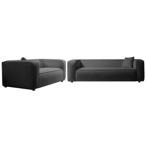 Kit Sofá 3 Lugares 200cm e Poltrona Decorativa Escritório Orgânico Cecília Linho Cinza Escuro - Amar
