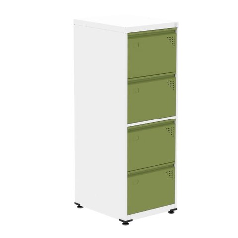 Armário de Arquivo Oficio 4 Gavetas Pandin 47 Cm (larg) Aço Branco C/ Frente Gaveta Verde C/ Chave