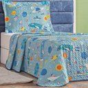 Ver imagem 1 de Kit Colcha Solteiro Infantil Fantasy Dupla Face Microfibra 2 Peças - Astronauta