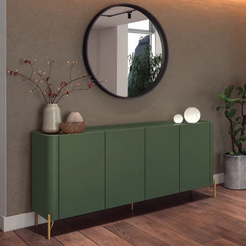 Buffet Bend 180 cm Porta Lisa Incolar Musgo com Pé Dourado
