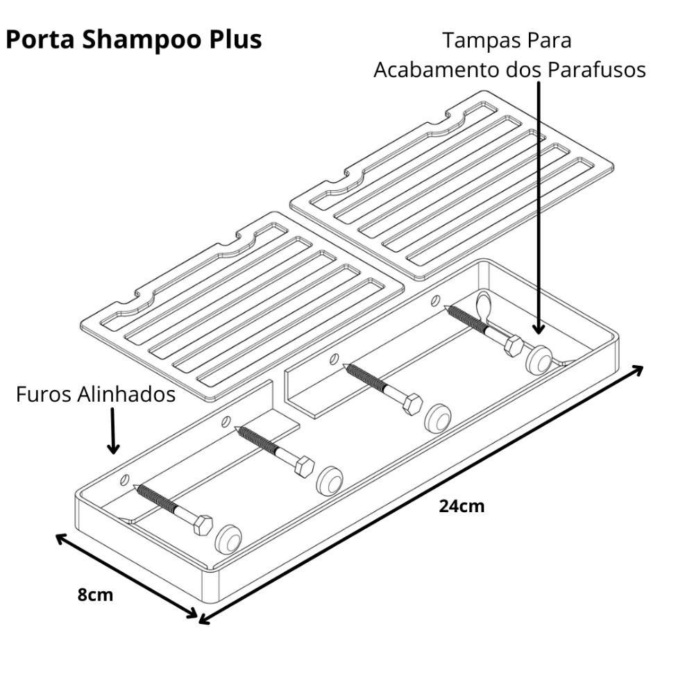 Kit Porta Sabonete e Shampoo Parede Para Banheiro Preto Plus - 5
