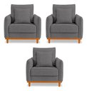 Ver imagem 1 de Kit 3 Poltronas Belga Estofada com Base de Madeira Boucle Cinza Bz Home Decor