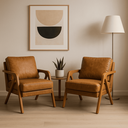Ver imagem 1 de Kit 2 Poltronas Mona Luxo Madeira Maciça Corino Caramelo para Sala de Estar Decorativa Moderna