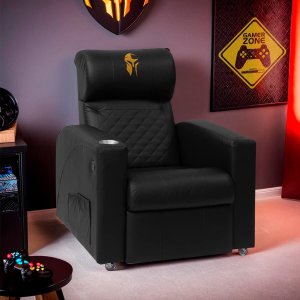 Poltrona Gamer Sparta com Encosto Reclinável e Carregador Usb:corino Preto/dourado