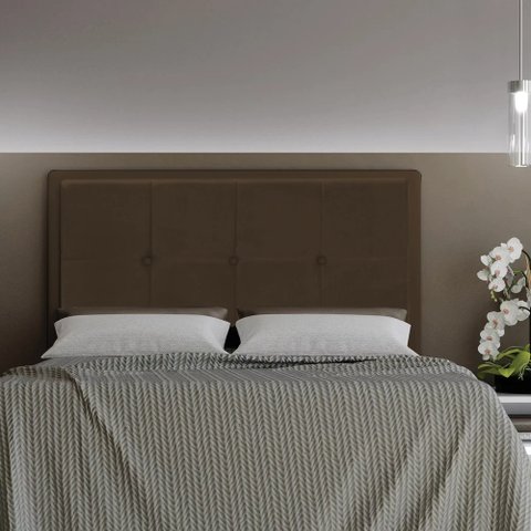 Cabeceira Casal King Cama Box 195cm para Quarto Ametista Suede Marrom M11 - D’Rossi