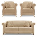 Ver imagem 1 de Kit 2 Poltronas e Sofá 2 Lugares 1,80m Dourado Pés Castanho