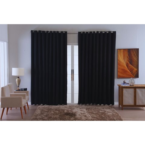 Cortina para Sala Quarto Blackout Tecido 6,00x2,80 Ellegance:preto