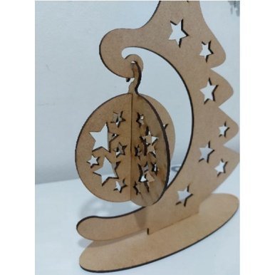 Arvore De Natal - Base - Decoração - MDF - Cru - Estrela Bola Natal - 27,5x22,5cm