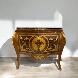 Cômoda Clássica Bombê de Marchetaria com 2 Gavetas com Tampo de Mármore 86x50x112cm - 2
