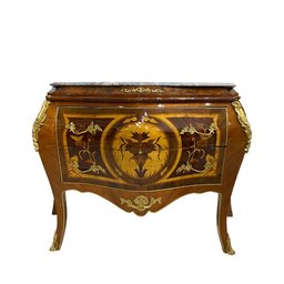 Cômoda Clássica Bombê de Marchetaria com 2 Gavetas com Tampo de Mármore 86x50x112cm - 1