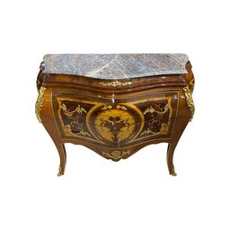 Cômoda Clássica Bombê de Marchetaria com 2 Gavetas com Tampo de Mármore 86x50x112cm - 5