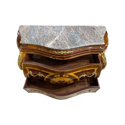 Cômoda Clássica Bombê de Marchetaria com 2 Gavetas com Tampo de Mármore 86x50x112cm - 3