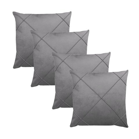 Kit 4 Capas para Almofada Drapeada em Veludo Quadrada Várias Cores Cor:cinza Claro
