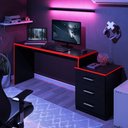 Ver imagem 1 de Mesa para Computador Retangular Villa do Cedro Gamer Vijay Moderno 3 MDF-MDP 178cm Preto Vermelho
