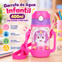 Ver imagem 3 de Garrafa Água Infantil 400ml Alças e Canudo Silicone Rosa