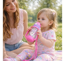 Ver imagem 4 de Garrafa Água Infantil 400ml Alças e Canudo Silicone Rosa