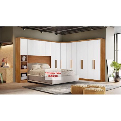 Quarto Modulado Rizon 5 Peças (1 Armário Ponte + 1 Closet + 2 Guarda Roupas + 1 Complemento) Qc203