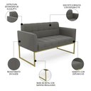 Ver imagem 3 de Sofá Namoradeira Base Industrial Dourado Ana Suede Grafite - Ibiza