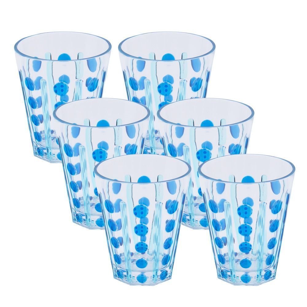 Conjunto 6 Copos Bolas e Listras Acrílico 414 Ml Azul - 2