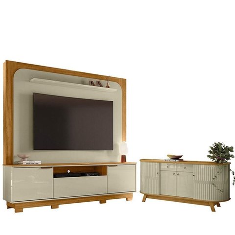 Estante Home Theater Nilo com Pés com Aparador para Sala Buffet Mônaco Cumaru Opala - Madetec