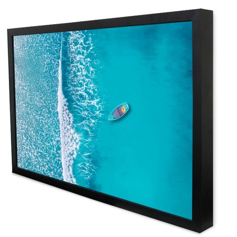 Quadro Decorativo o Mar e o Barco em Moldura Caixa Tacolado Moldura Caixa 3cm Preta sem Vidro 20 X 3