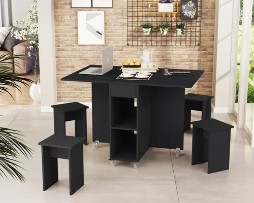 Ver imagem 1 de Mesa De Jantar Jade Dobravél Apartamento Lazer 120 Cm -100% MDF -Multifuncional - Preto