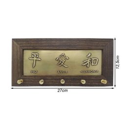 Quadro Porta Chaves Feng Shui Paz, Amor e Harmonia 27cm - 2