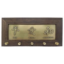 Quadro Porta Chaves Feng Shui Paz, Amor e Harmonia 27cm - 1