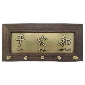 Quadro Porta Chaves Feng Shui Paz, Amor e Harmonia 27cm