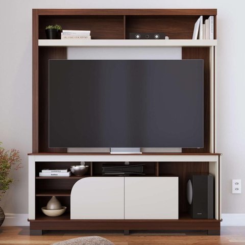 Estante Painel para TV 65 pol 160cm Doman C04 Nogueria Real Off White Matte - Lyam Decor