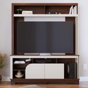 Ver imagem 1 de Estante Painel para TV 65 pol 160cm Doman C04 Nogueria Real Off White Matte - Lyam Decor