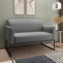 Ver imagem 2 de Conjunto Namoradeira e Poltrona Decorativa Isabella Base Industrial Linho Grafite/Preto - Gran Belo