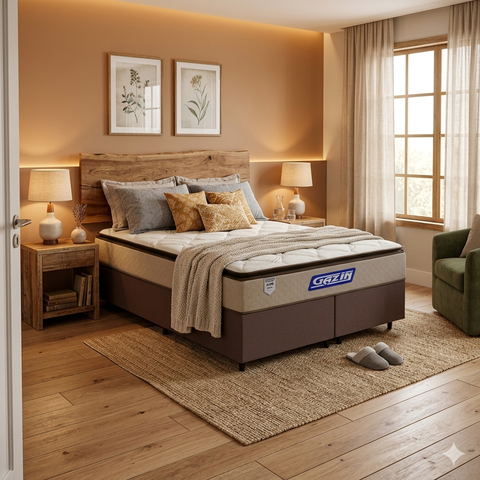 Cama Box + Colchão Gazin de Molas Ensacadas Pillow Top Air Pro Queen 158 cm
