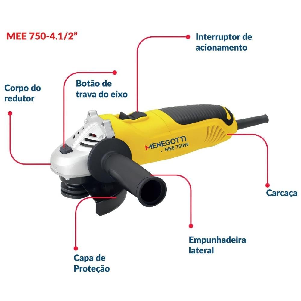 Esmerilhadeira Angular Mee-750w 4.1/2'' 220v 60hz Menegotti - 4